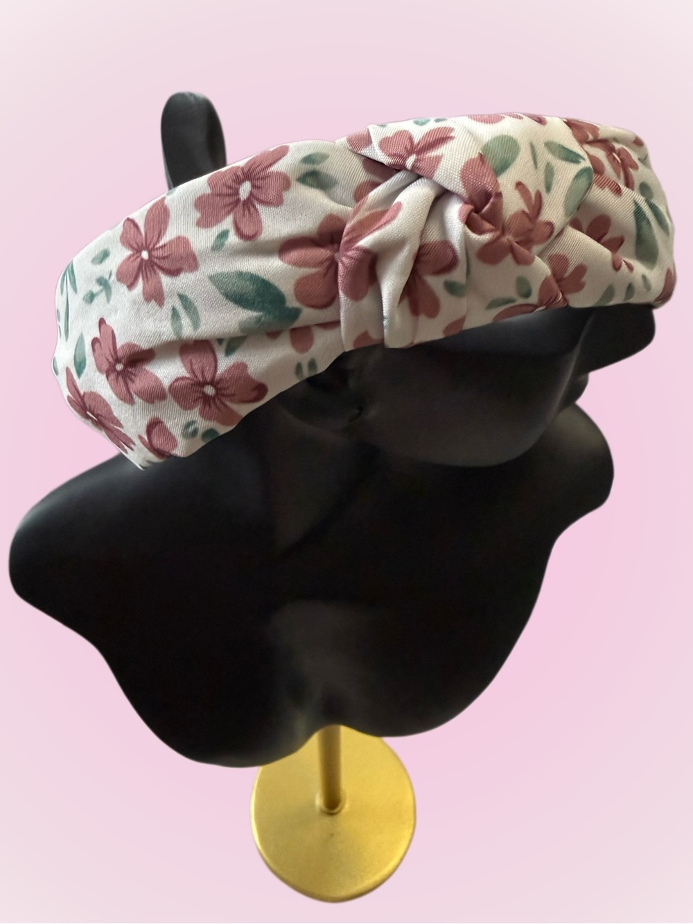 Floral Knotted Headband in Blush Pink and Green